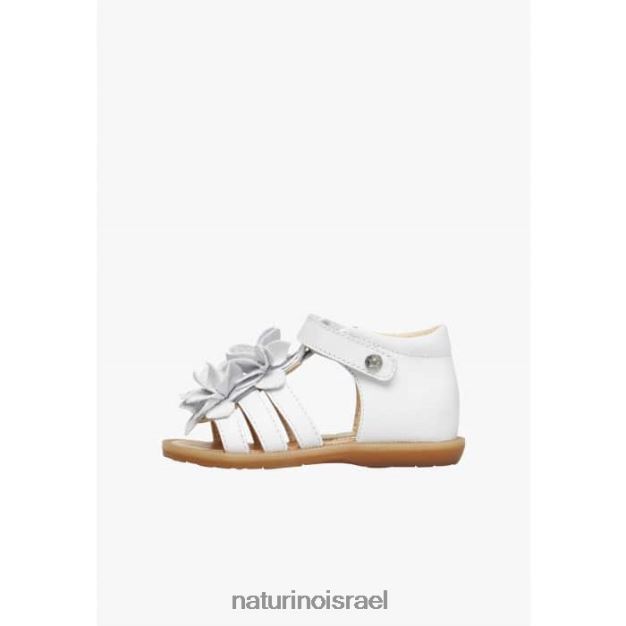 Naturino סנדלי עור עם פרחים מיושמים זואיי 0NR062239 ילדים לבן