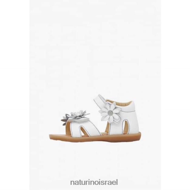 Naturino סנדלי עור עם פרחים מיושמים giamima 0NR062253 ילדים לבן