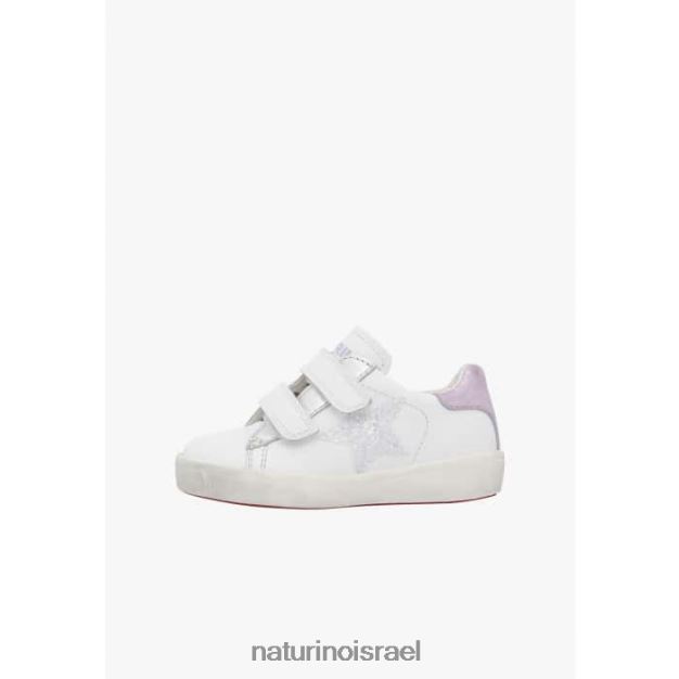 Naturino נעלי ספורט מעור עם טלאי כוכבים אנני vl 0NR062385 ילדים לבן-לילך