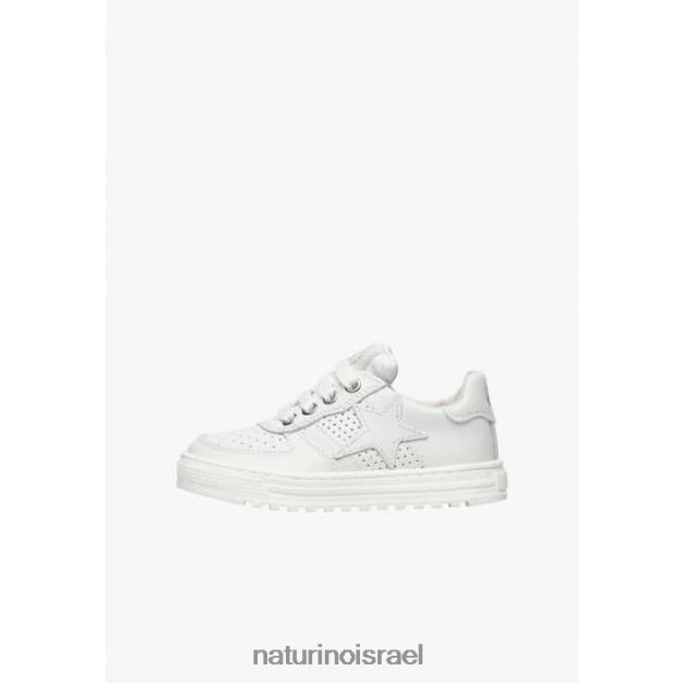 Naturino סניקרס מעור מחורר עם כוכב עם רוכסן הס zip. 0NR062363 ילדים לבן