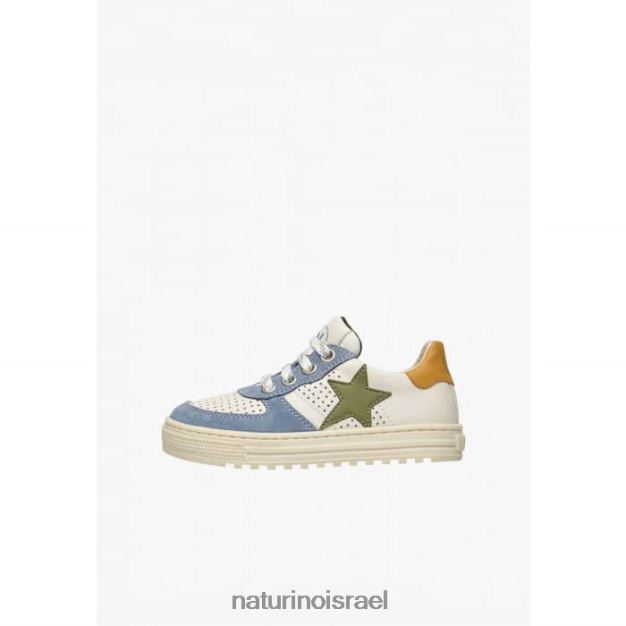 Naturino סניקרס מעור מחורר ותביעה עם רוכסן הס zip. 0NR062416 ילדים לבן-שמים כחול