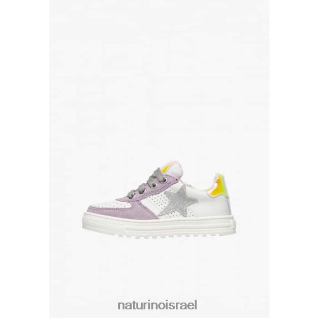 Naturino נעלי ספורט מעור וזמש עם רוכסן הס zip. 0NR062461 ילדים לבן-לילך