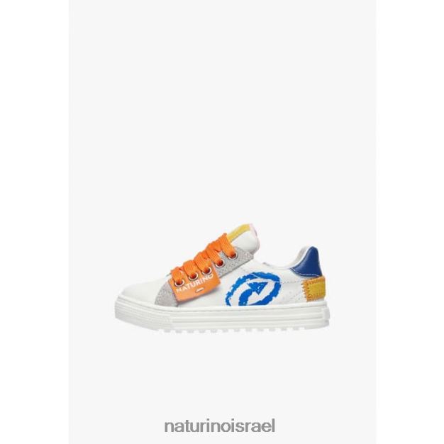 Naturino נעלי ספורט מעור וזמש zip חץ הס. 0NR062473 ילדים לבן-תכלת