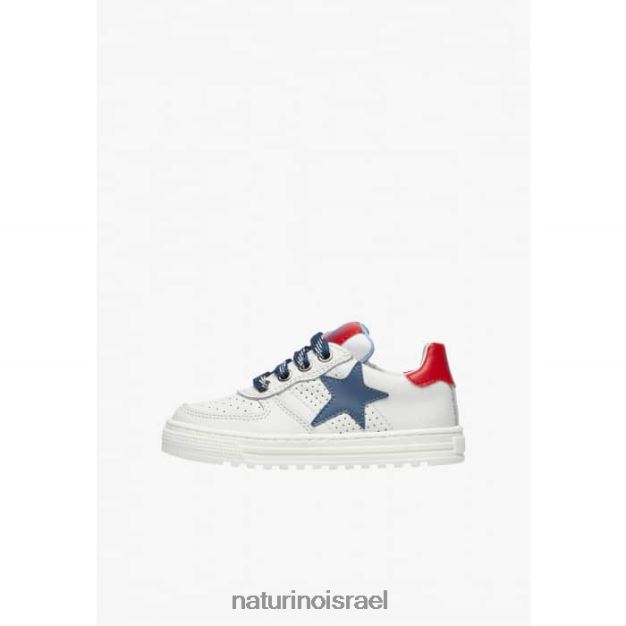 Naturino סניקרס מעור מחורר עם כוכב עם רוכסן הס zip. 0NR062480 ילדים לבן כחול