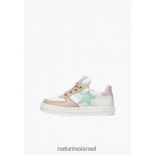 Naturino סניקרס מעור מחורר עם כוכב עם רוכסן הס zip. 0NR062487 ילדים לבן-אבקה ורוד